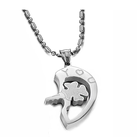 His and Hers Stainless Steel I Love You Heart Lock & Key Couple Pendant Necklace - Picture 9 of 9